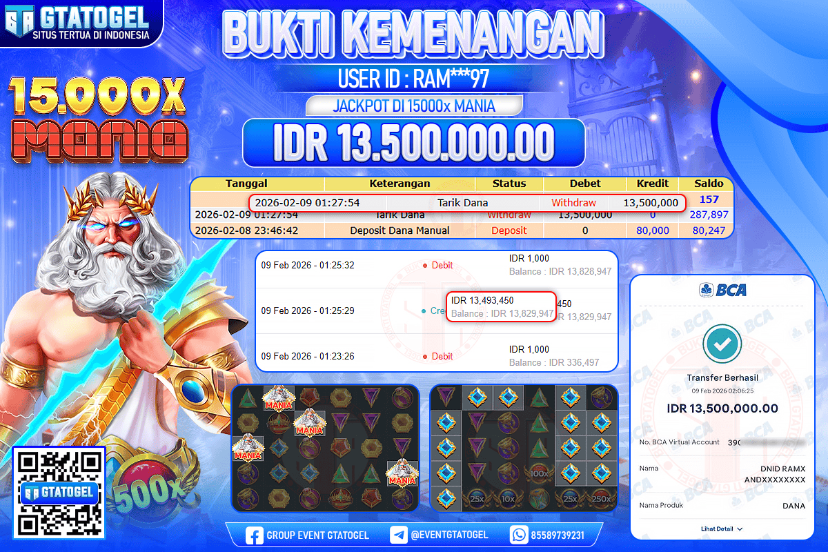 BUKTI KEMENANGAN GTATOGEL NEW ( TGL 09 - 02 - 2026 ) V3